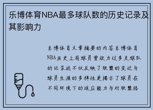 乐博体育NBA最多球队数的历史记录及其影响力